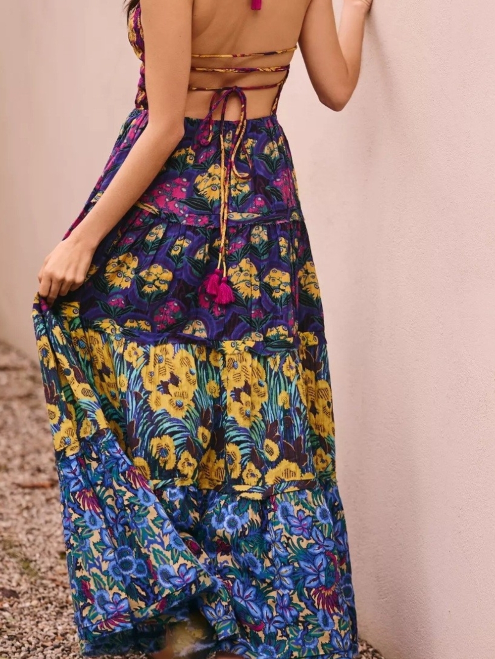 Anthropologie Bohemian Floral Tiered Halter Maxi Dress